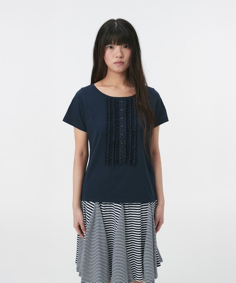 FRILL JERSEY T-SHIRT, NAVY