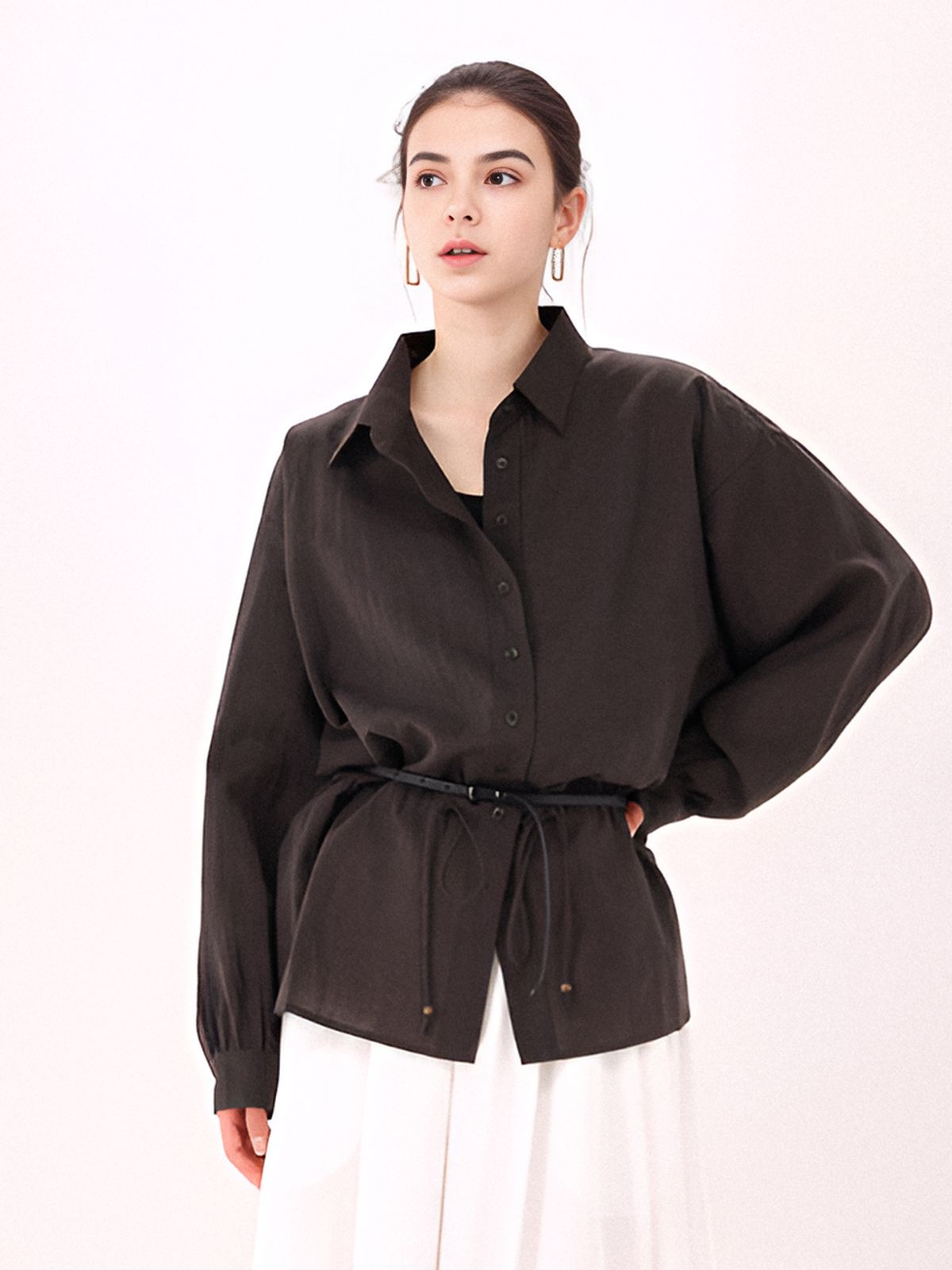 아쿠드(ACUD) Sheer String Shirt _Brown