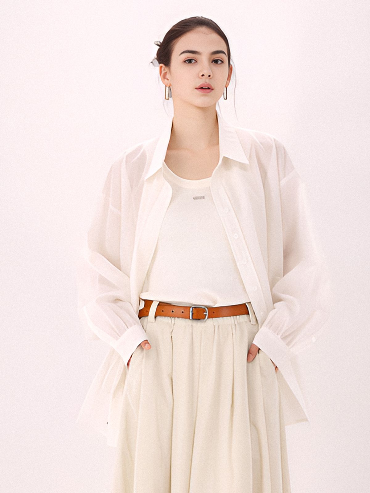 아쿠드(ACUD) Sheer String Shirt _Ivory