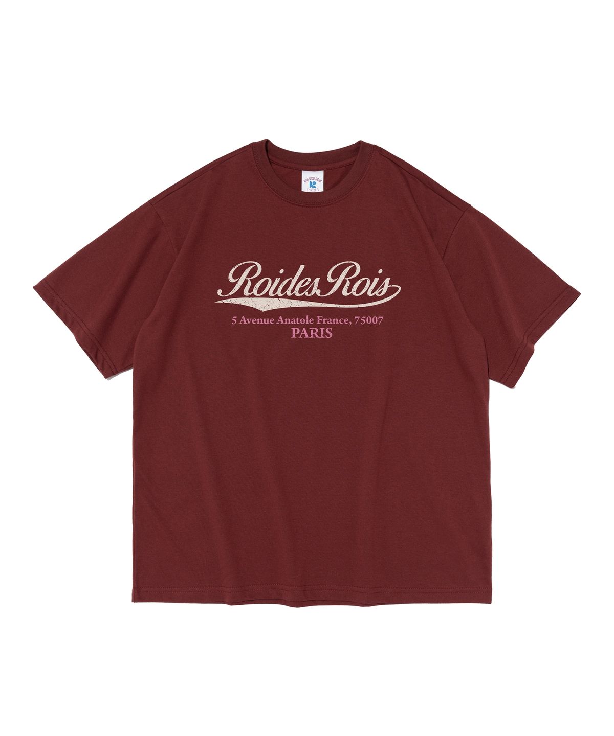로아드로아(ROIDESROIS) 파리 스크립트 로고 반팔티 (와인)