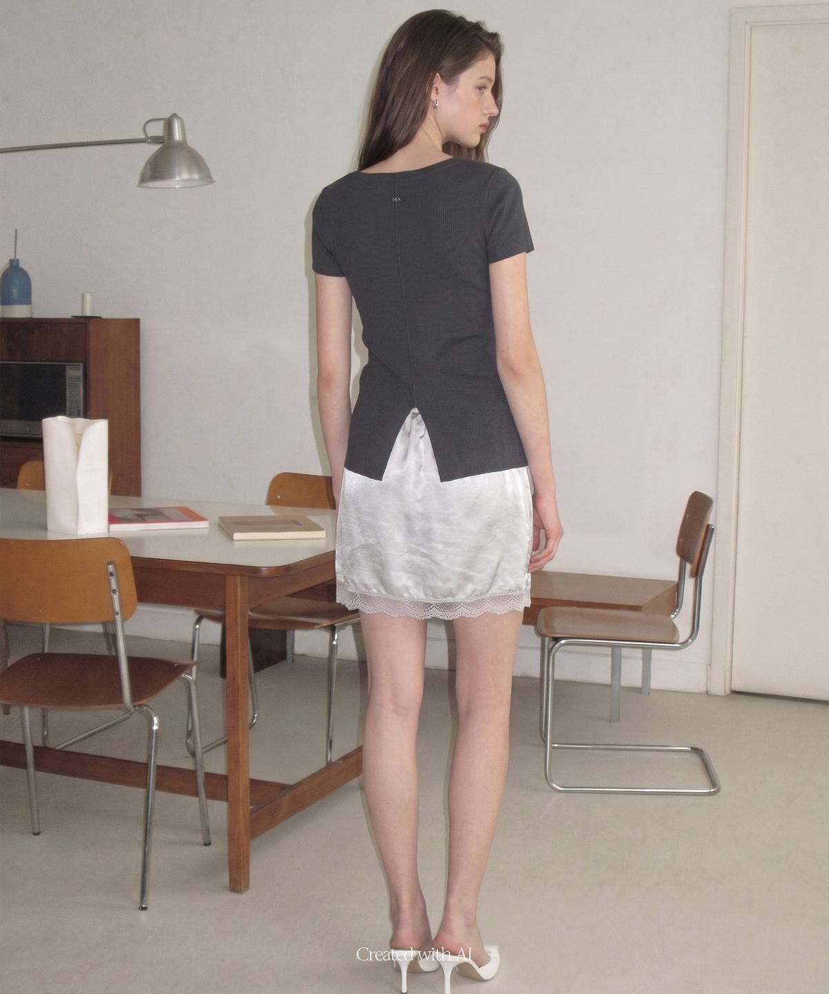 런던다다(LONDONDADA) Back Hem Slit Knit T-Shirt, 2colors