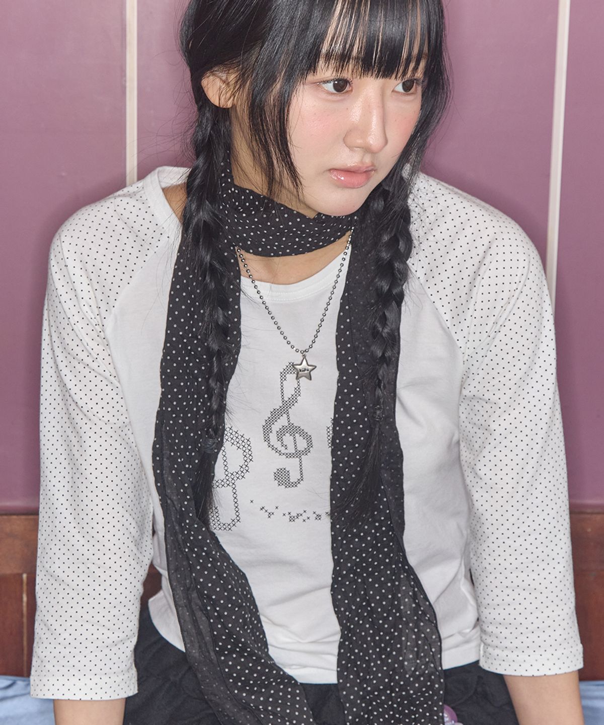 키이비(KIIBI) vintage dot scarf black