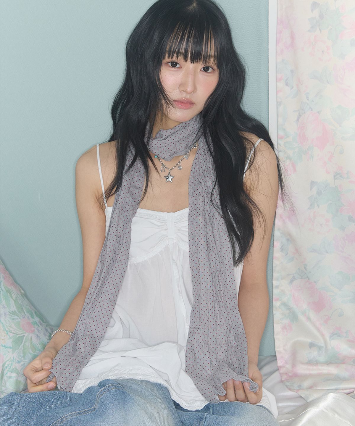 키이비(KIIBI) vintage dot scarf grey