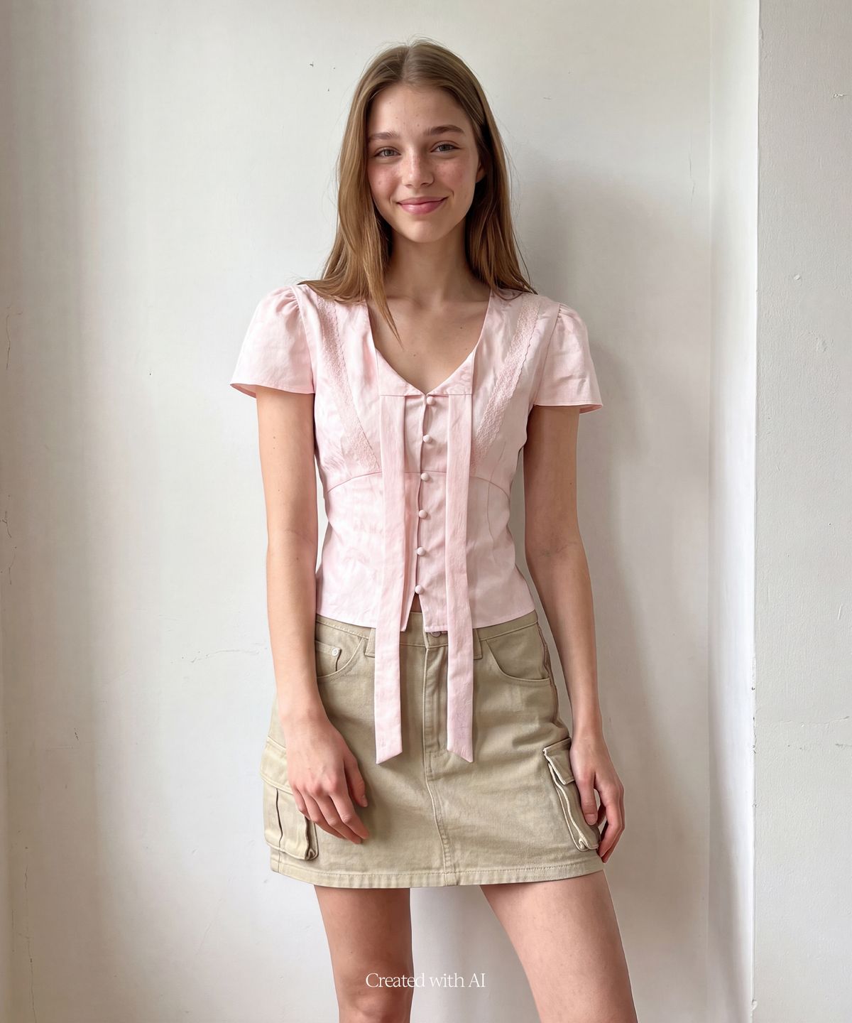 런던다다(LONDONDADA) Floral Jacquard Lace Tie Blouse, PINK