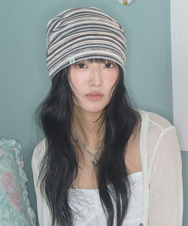 vintage stripe beanie brown