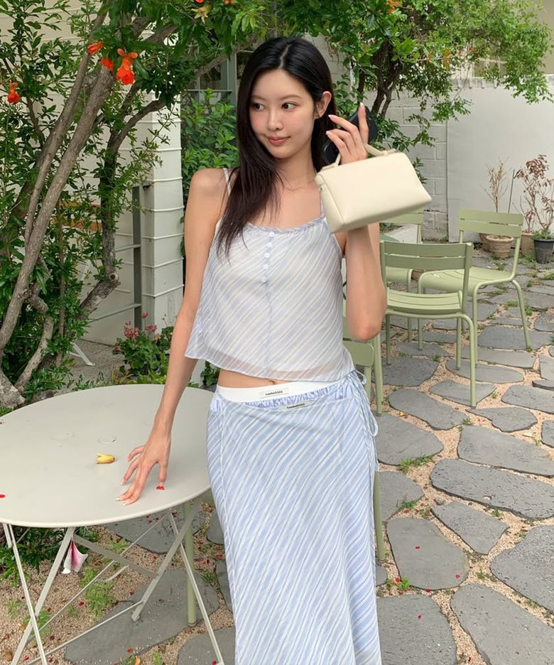 Sheer Stripe Wrap Satin Skirt, BLUE