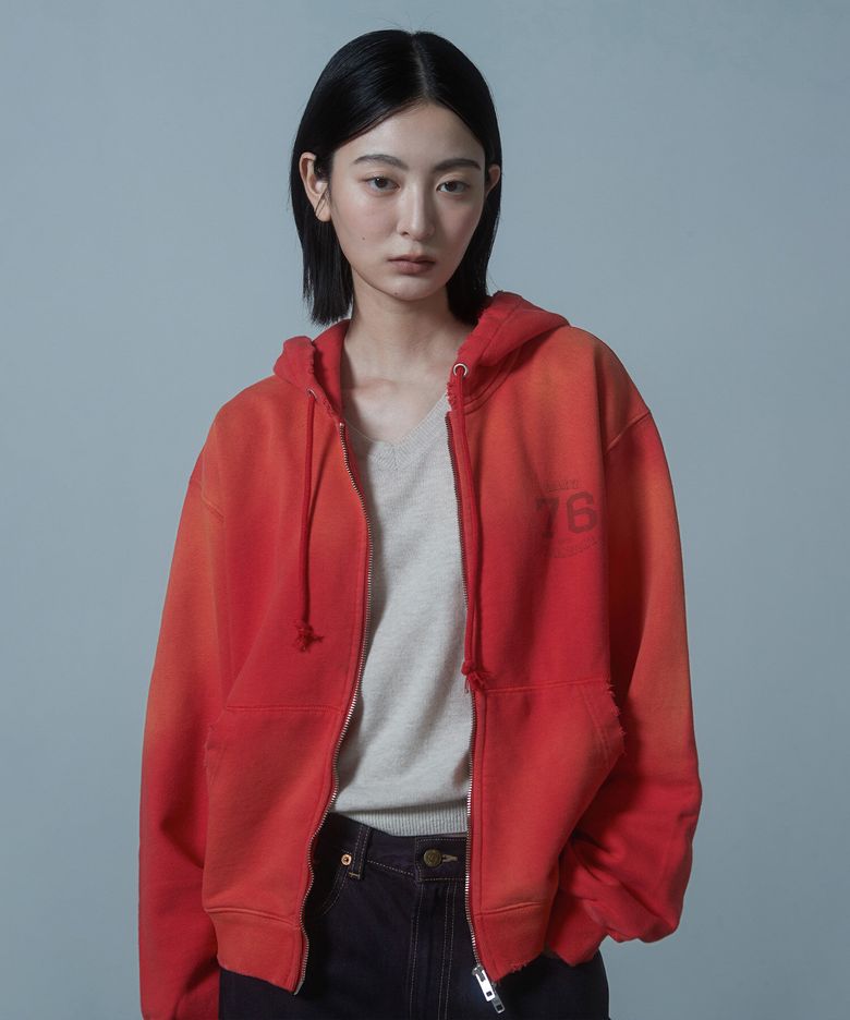 [Unisex] Vintage Zip-Up Hoodie_Red [KR265PUW431]