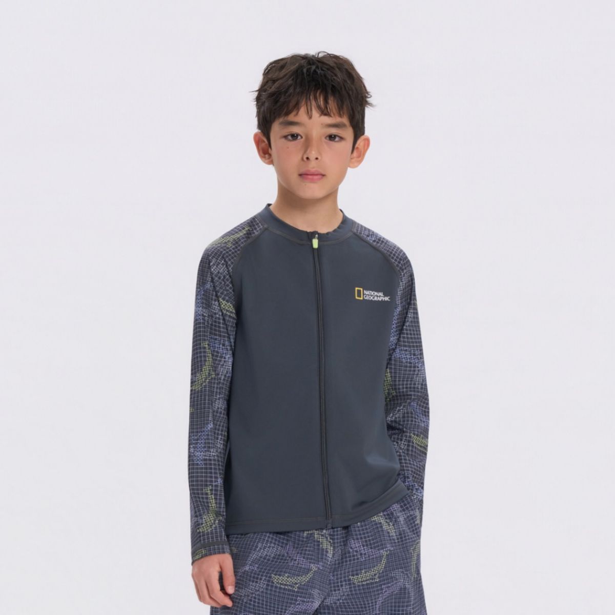 내셔널지오그래픽 키즈(NATIONAL GEOGRAPHIC KIDS) K262URG620 래쉬가드 F-ZIP-2 D/GREY