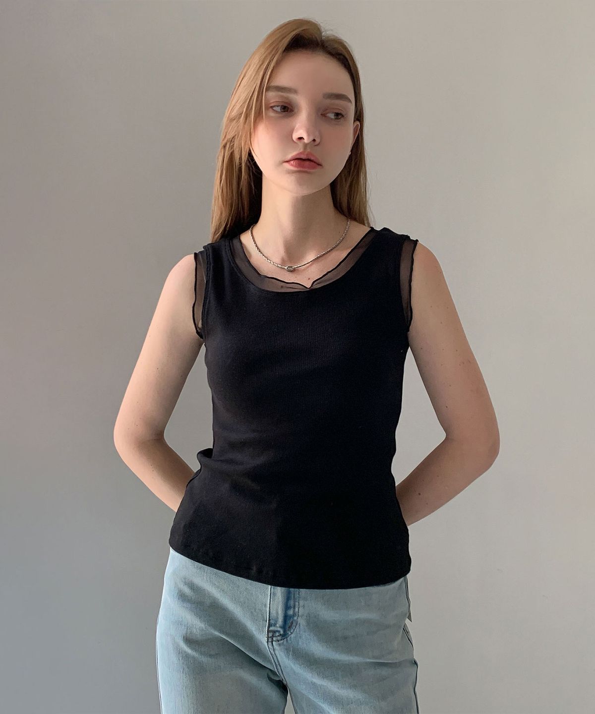 바스카라(VASCARA) Mesh Outline Ribbed Sleeveless (5colors)