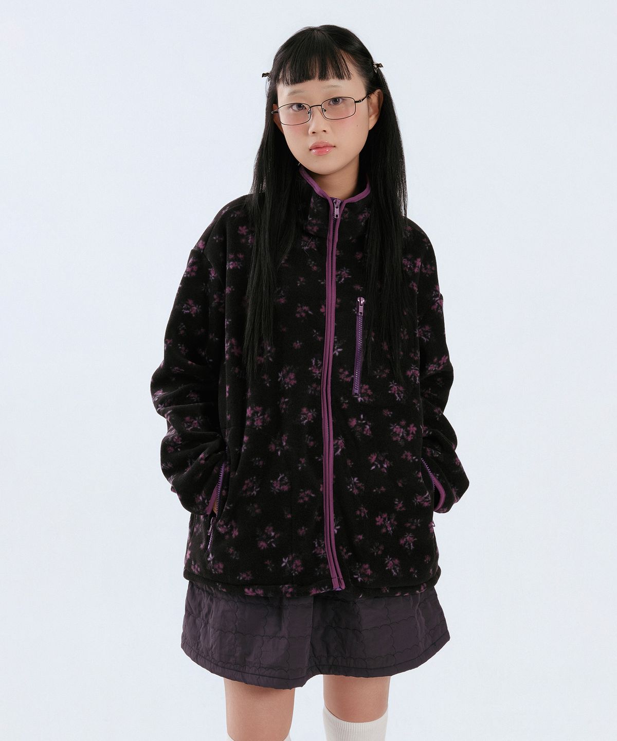 애프터썸머(AFTERSUMMER) flower fleece jacket (black)