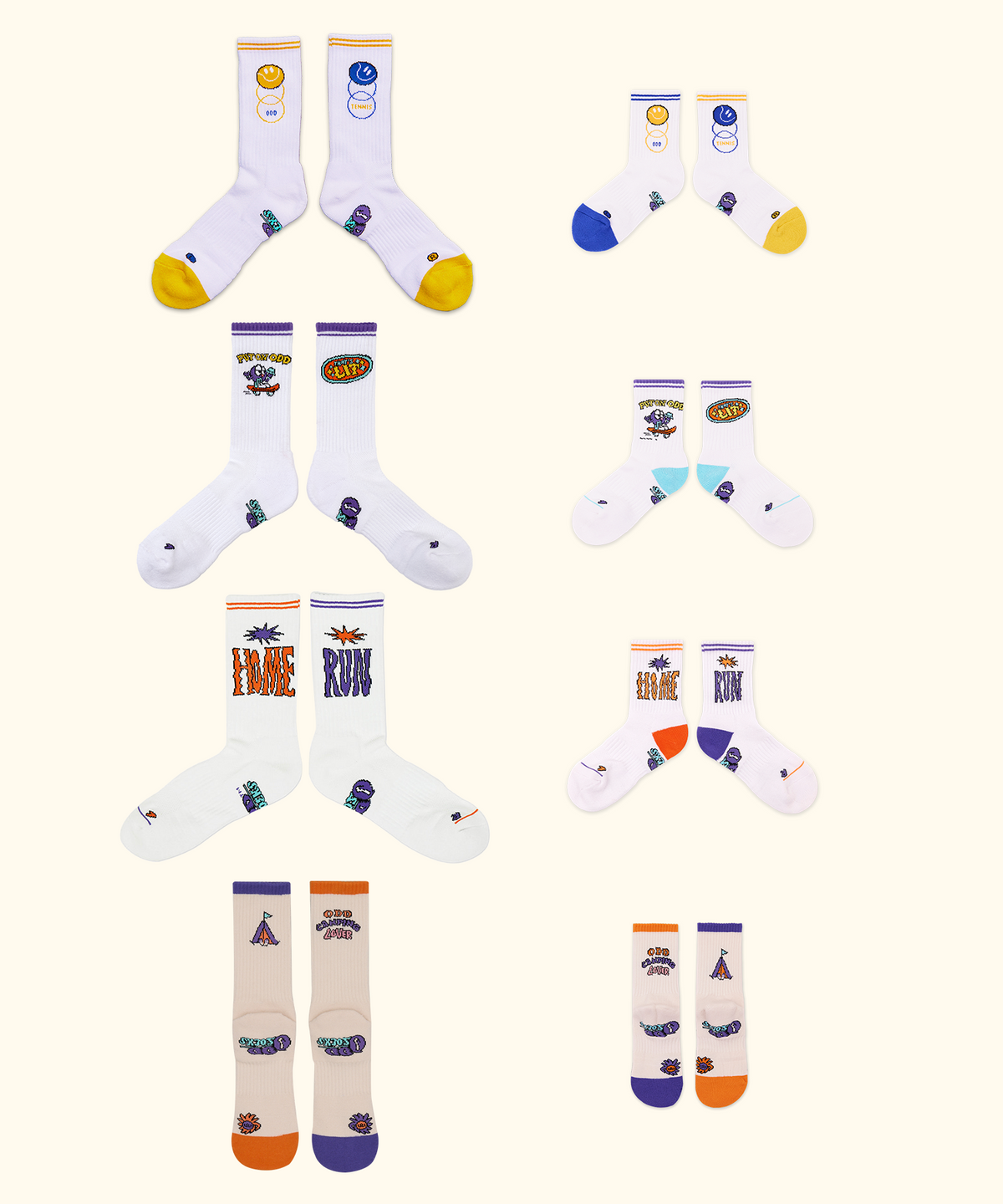 오드삭스 키즈(ODDSOCKS KIDS) [패밀리 2PACK] 쿠셔닝 키즈 크루 삭스 -4types
