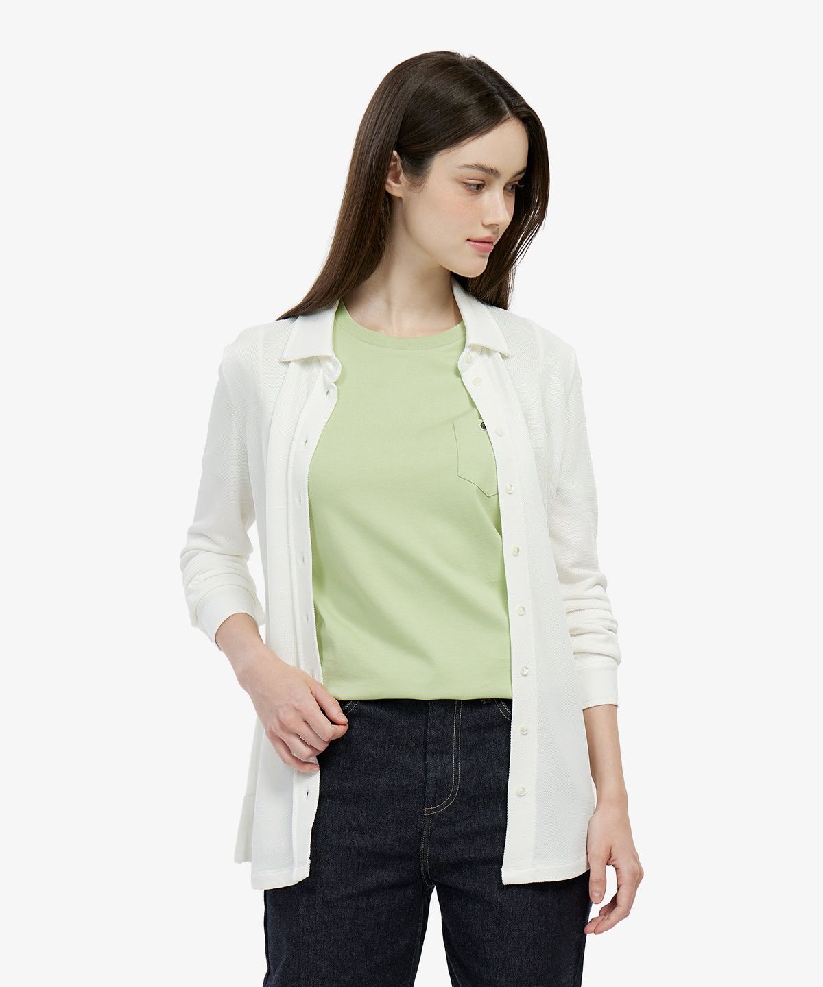 라코스테(LACOSTE) 여성 샤이니 피케 긴팔 폴로 셔츠 PF0952-56G 70V