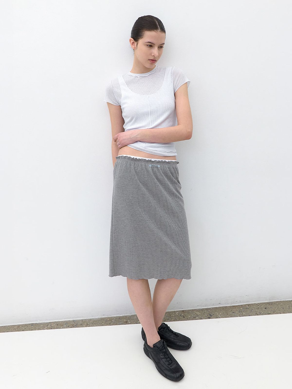 아틀리에 나인(ATELIER NAIN) AN DOUBLE WAIST WAFFLE MIDI SKIRT (SK-5106)