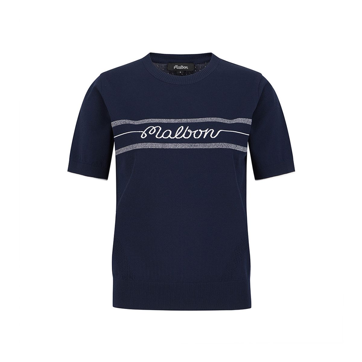 말본 골프(MALBON GOLF) 슬림 니트 크루넥 반팔 스웨터 NAVY (WOMAN)