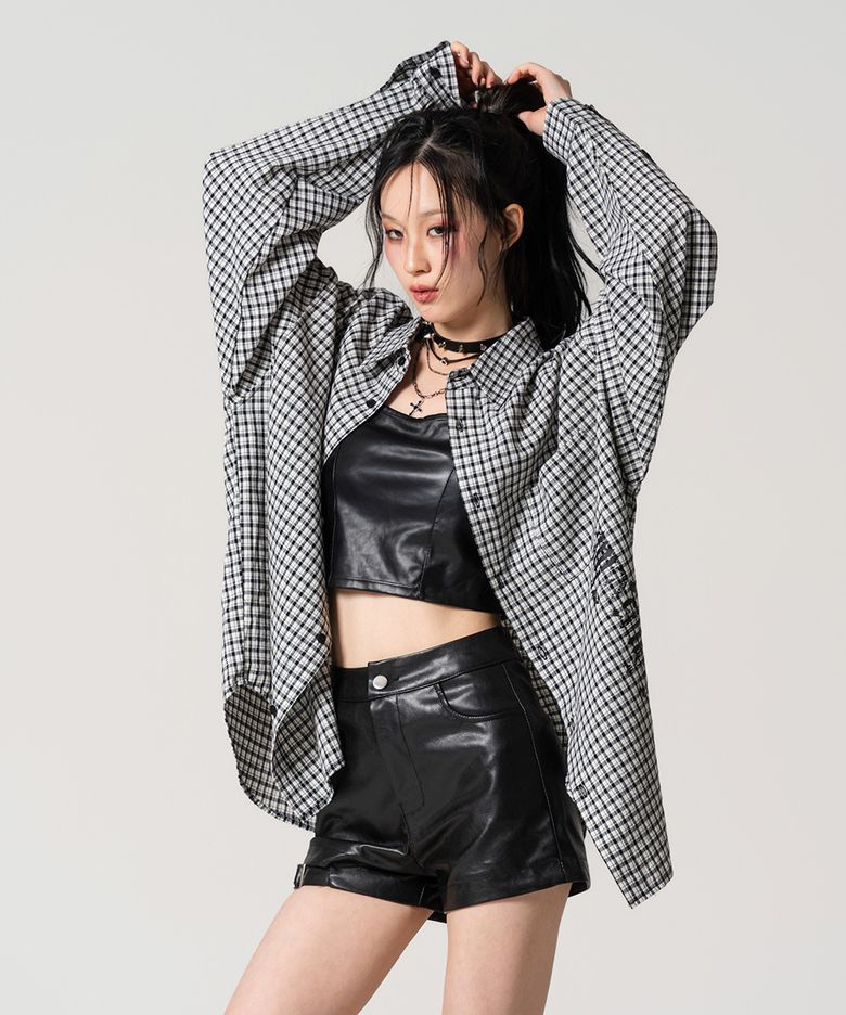 GGC 타이포 깅엄 오버핏 체크셔츠 블랙