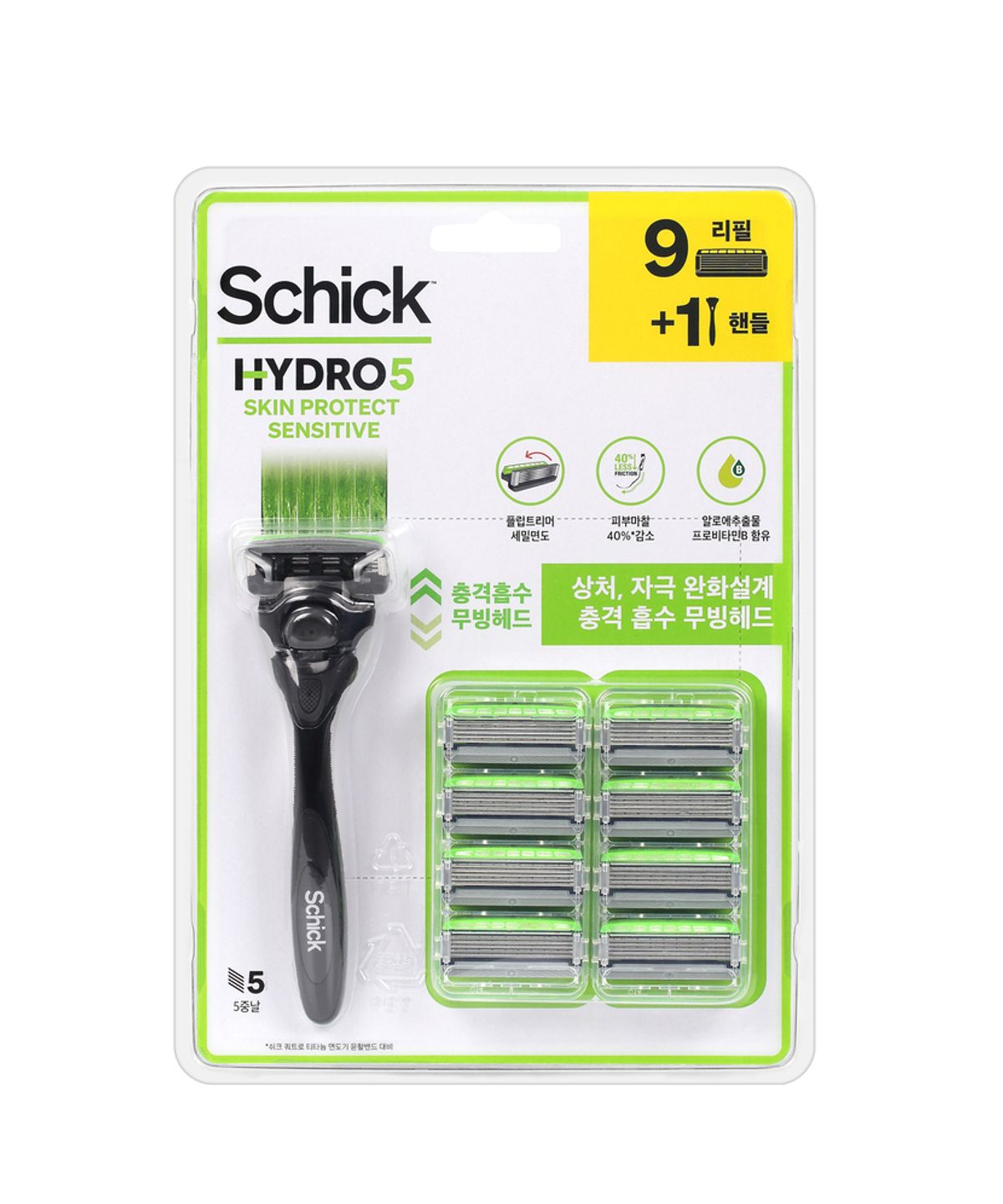 쉬크(SCHICK) 쉬크 하이드로5 스킨프로센서티브 면도기+날9입