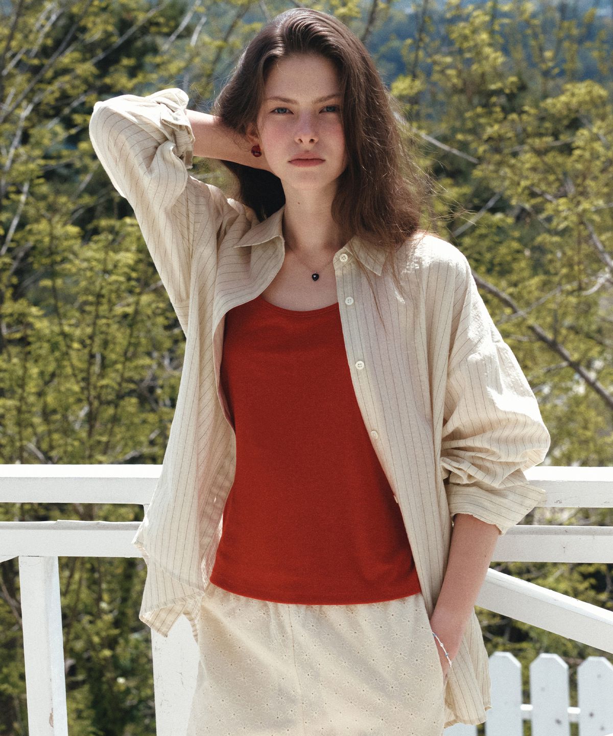 반원 아틀리에(VANONE ATELIER) A3620 에어리 스트라이프 셔츠_Light cream