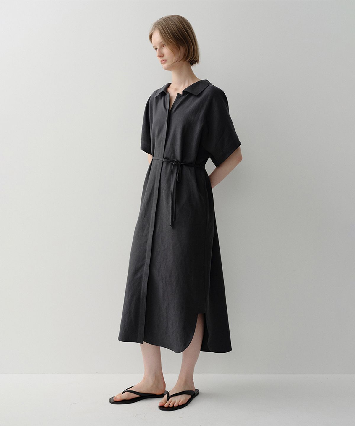 이아(EAAH) MALLOW LINEN SHIRT DRESS (CHARCOAL)