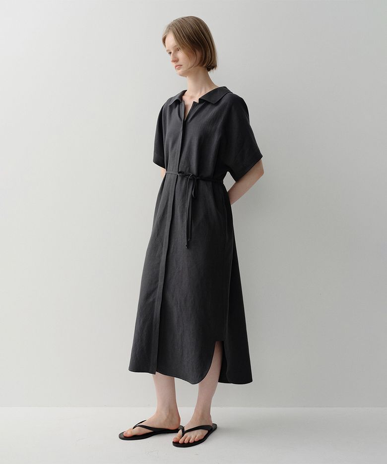 MALLOW LINEN SHIRT DRESS (CHARCOAL)