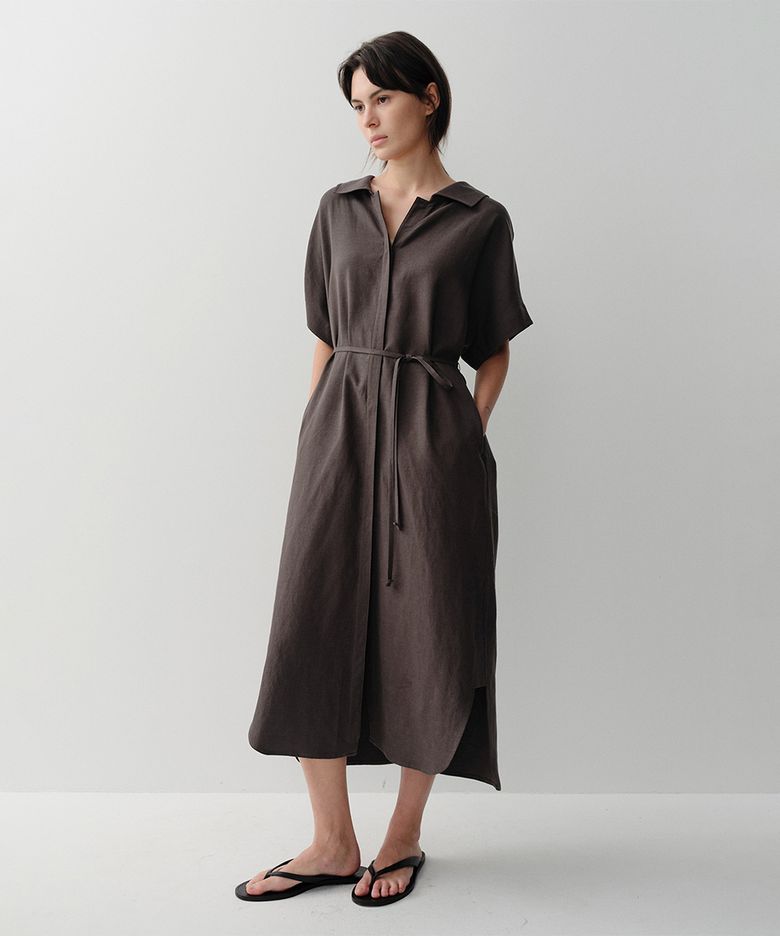MALLOW LINEN SHIRT DRESS (BROWN)