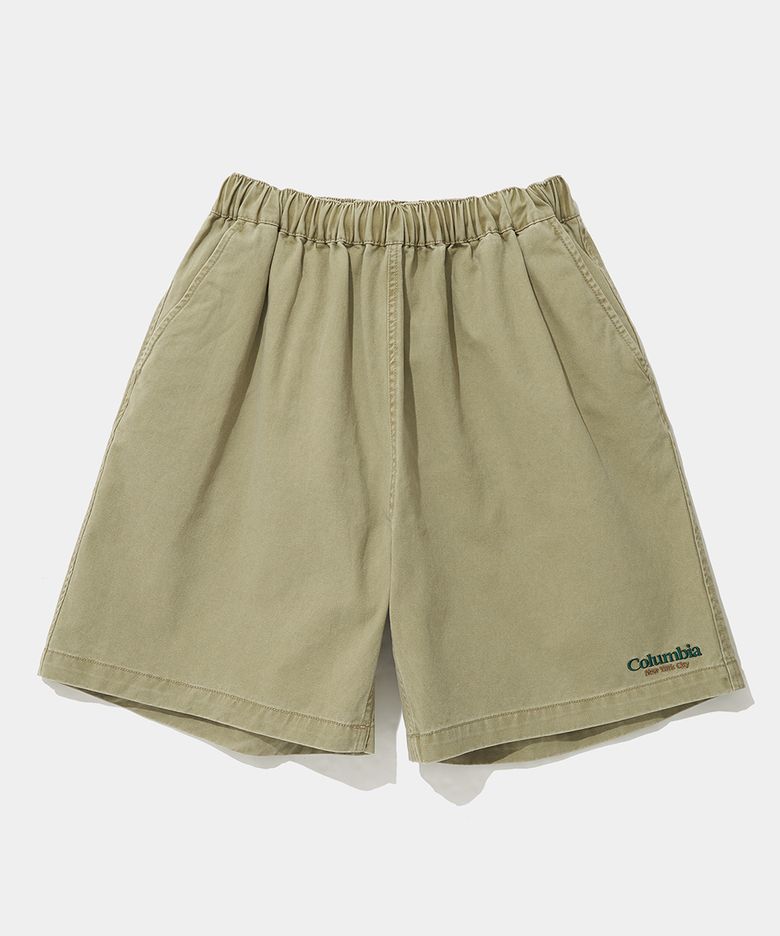 NYC EMB WASHED TWILL SHORTS PANTS_BEIGE