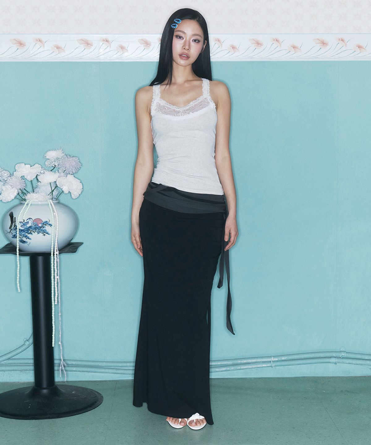 플리즈노팔로우(PLEASENOFOLLOW) Ina Shirring Long Skirt (Black)