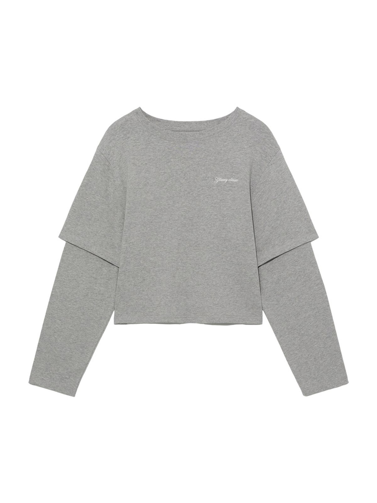 글로니(GLOWNY) G DOUBLE SLEEVE LETTER TEE (MELANGE GRAY)
