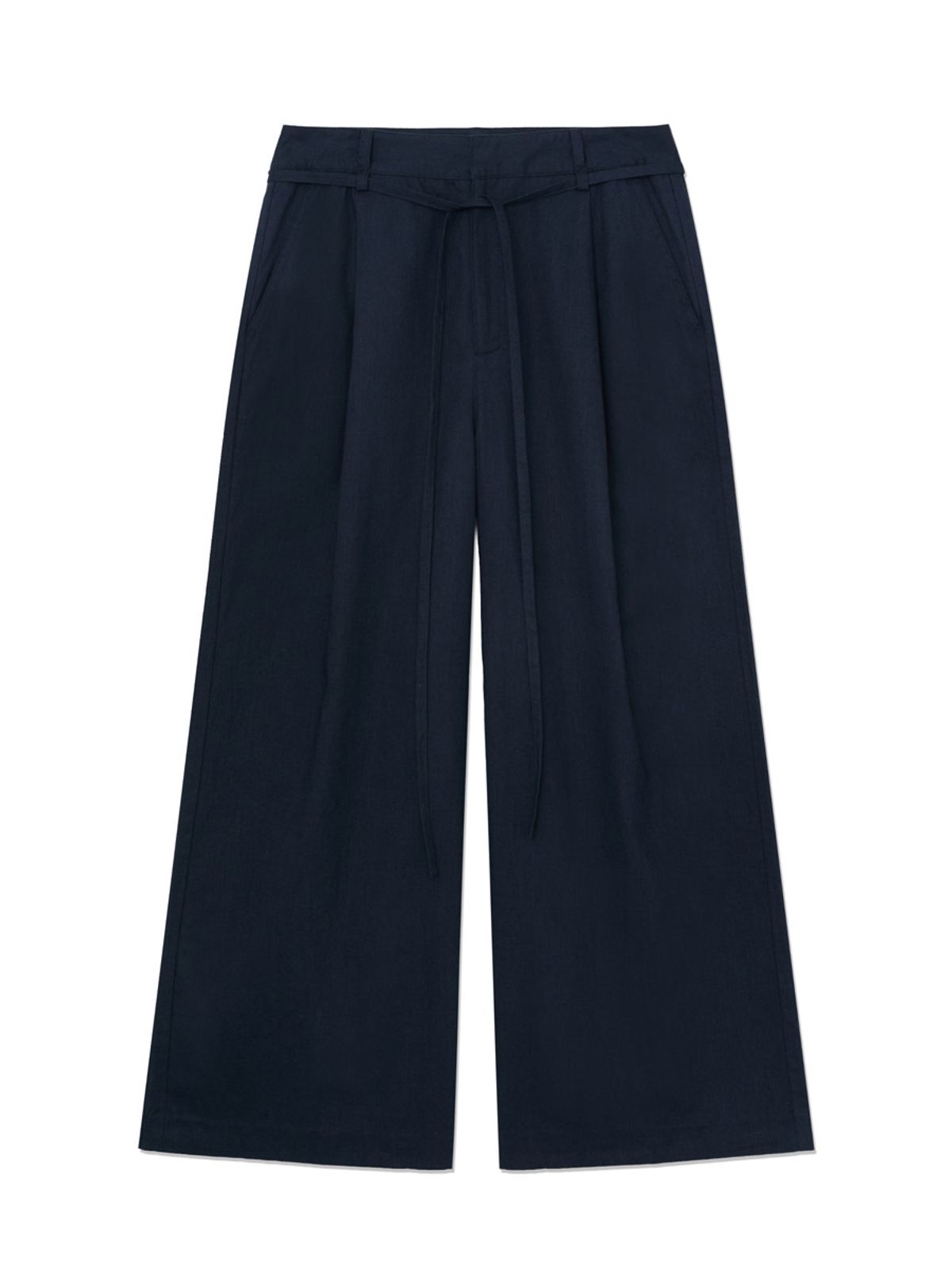 글로니(GLOWNY) G BELTED LINEN WIDE PANTS (NAVY)