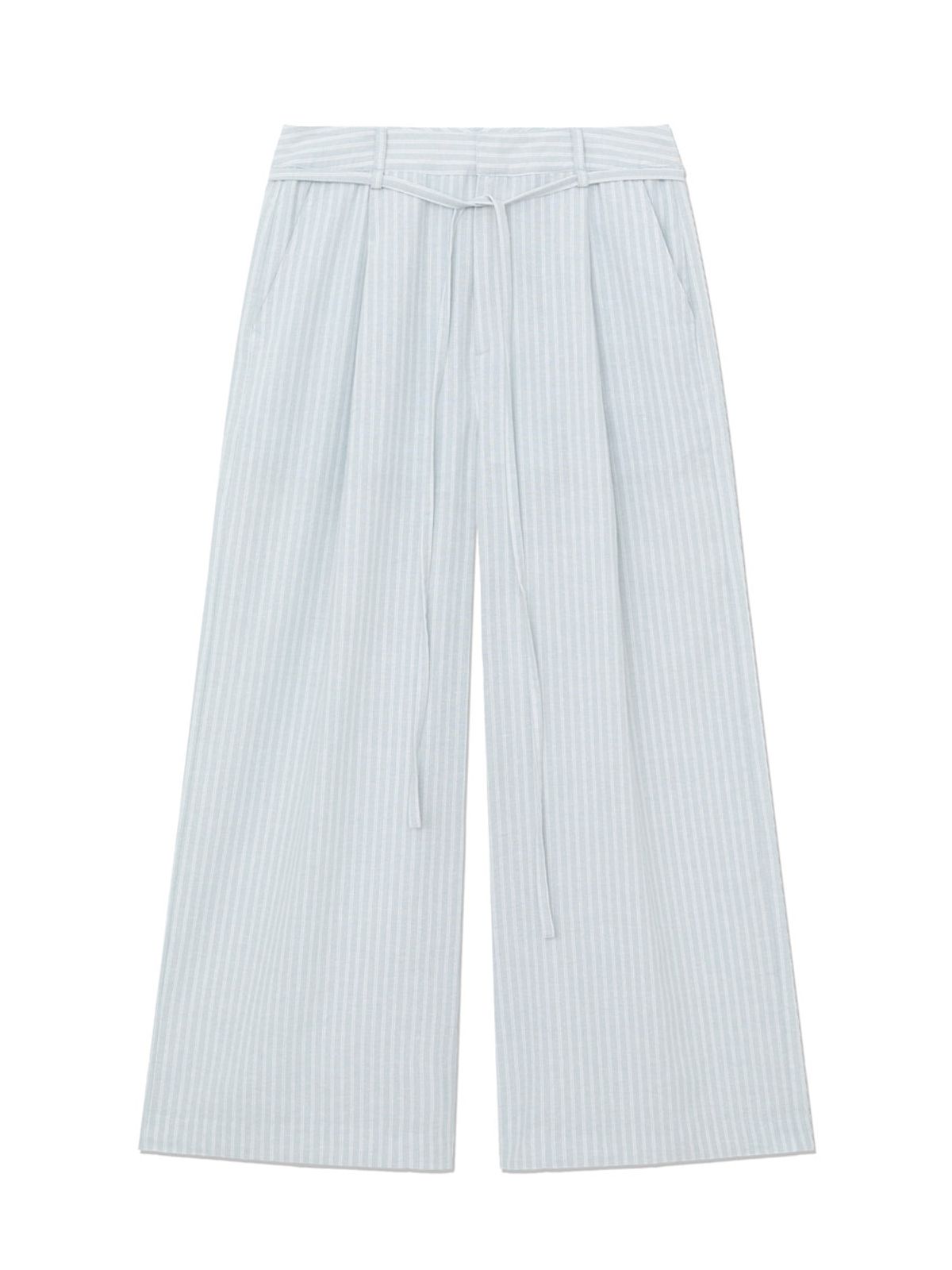 글로니(GLOWNY) G BELTED LINEN WIDE PANTS (BLUE)