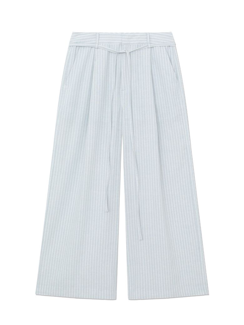 G BELTED LINEN WIDE PANTS (BLUE)