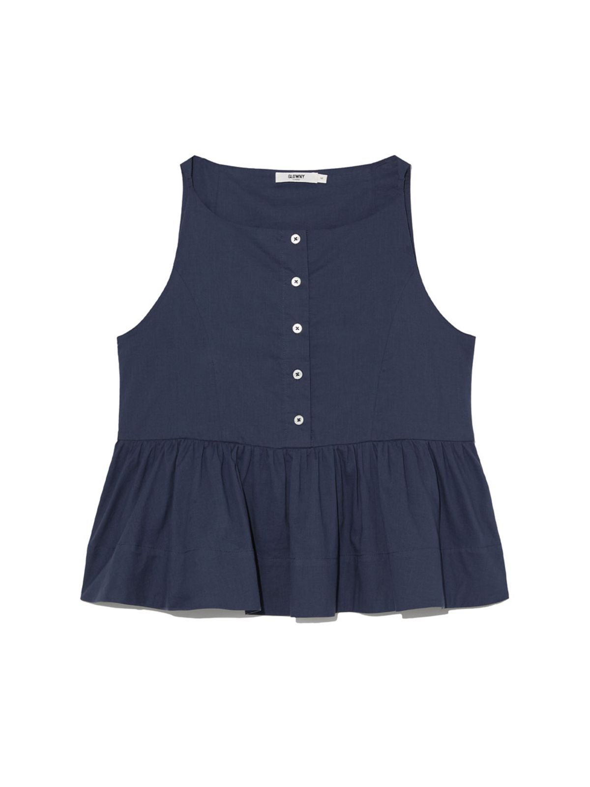 글로니(GLOWNY) G RUFFLED BUTTON BLOUSE (DEEP NAVY)