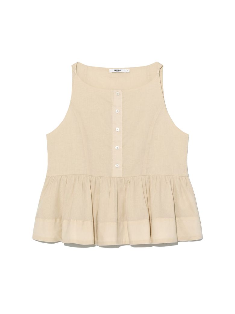 G RUFFLED BUTTON BLOUSE (BEIGE)