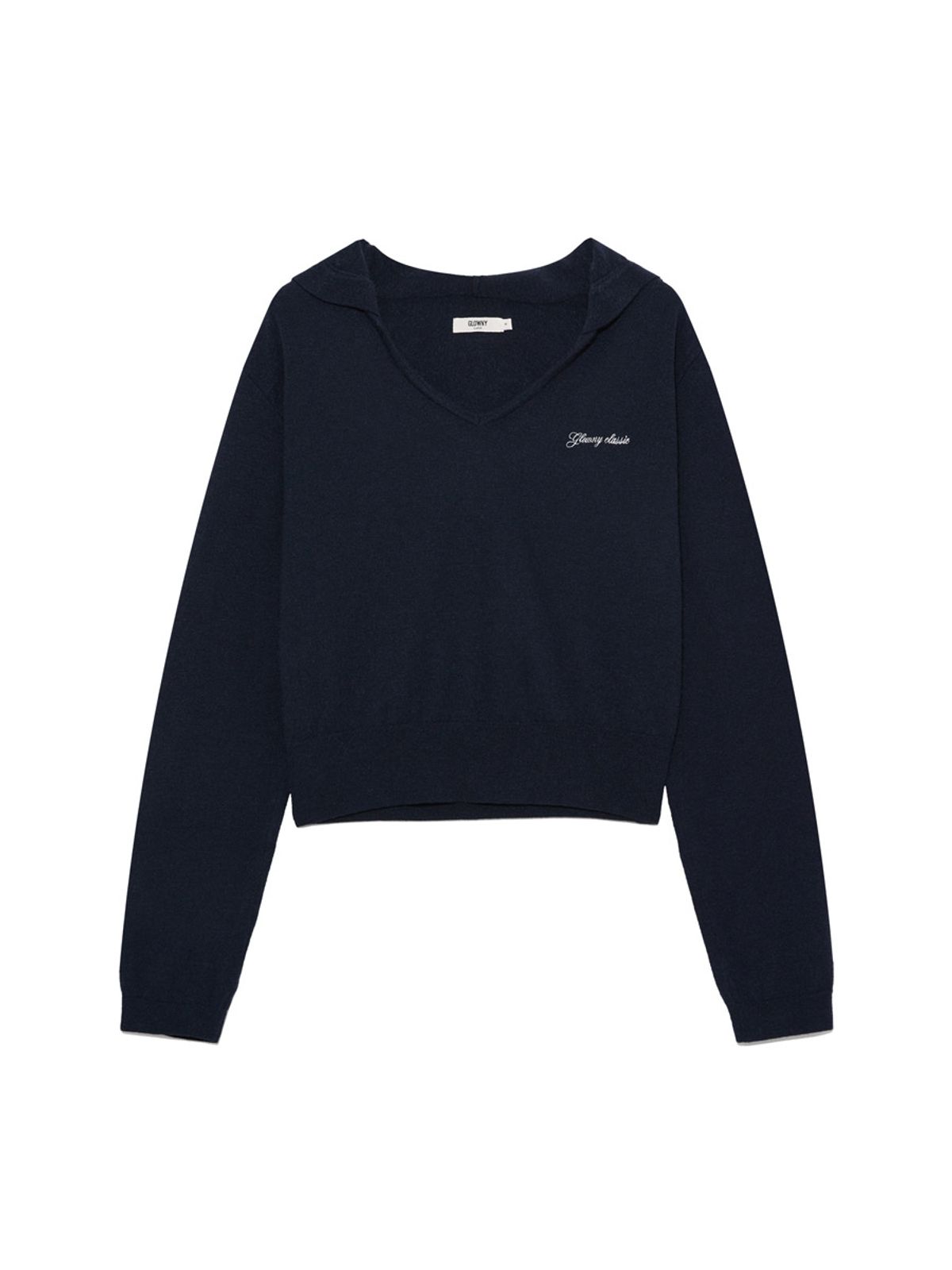 글로니(GLOWNY) G HUG V-NECK KNIT HOODIE (NAVY)