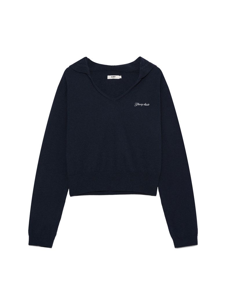 G HUG V-NECK KNIT HOODIE (NAVY)