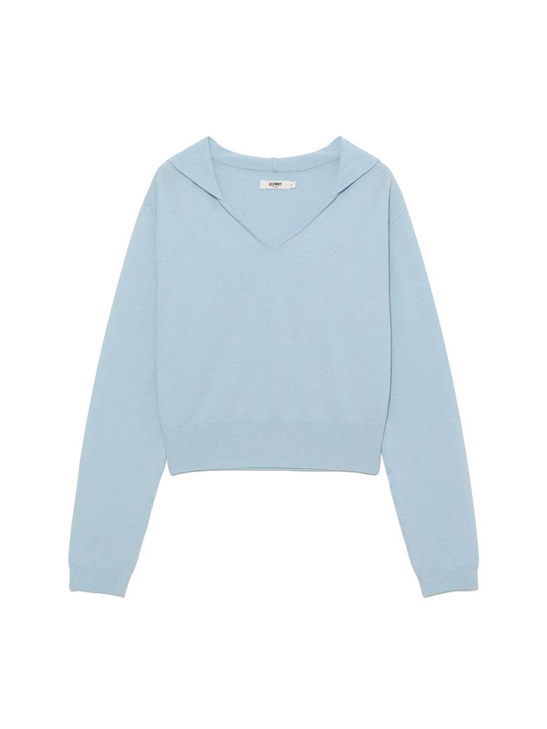 G HUG V-NECK KNIT HOODIE (BABY BLUE)