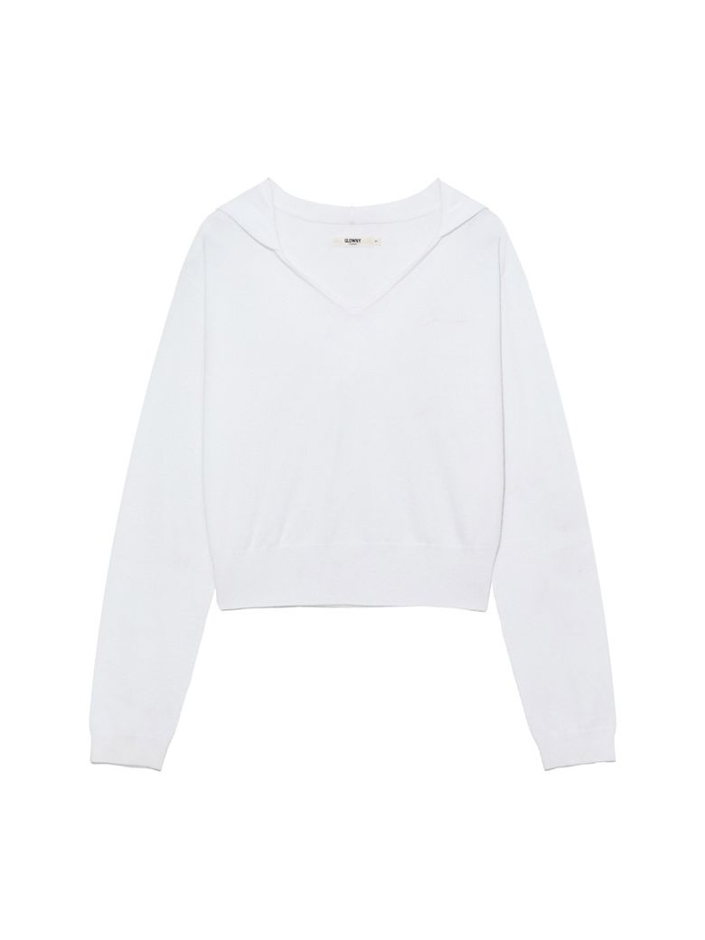 G HUG V-NECK KNIT HOODIE (WHITE)