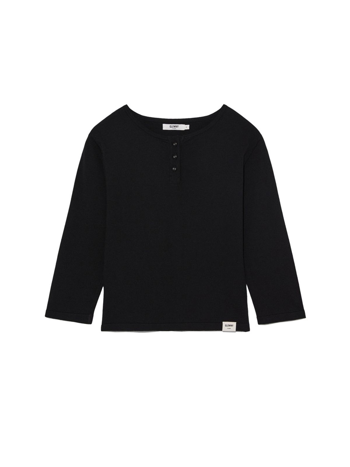 글로니(GLOWNY) 3/4 BUTTON FLY KNIT TEE (BLACK)