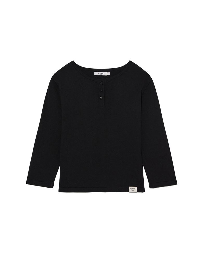 3/4 BUTTON FLY KNIT TEE (BLACK)