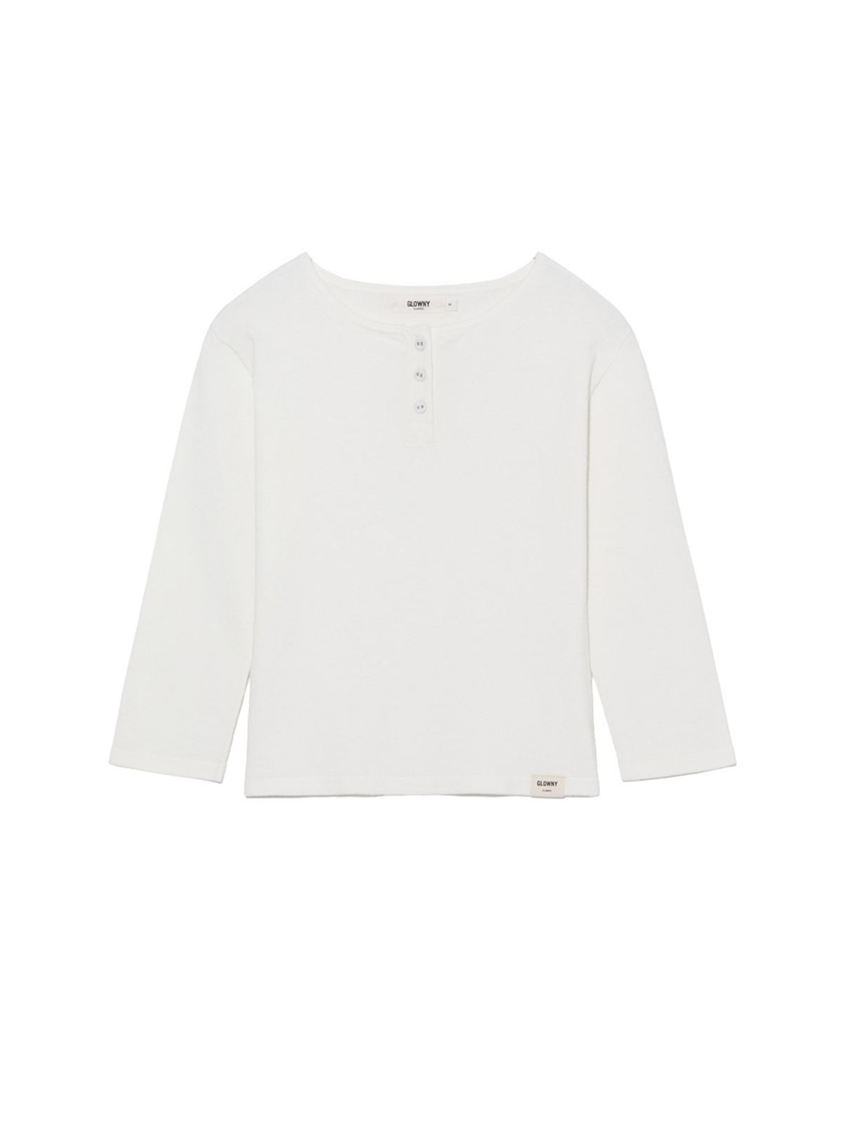 글로니(GLOWNY) 3/4 BUTTON FLY KNIT TEE (WHITE)