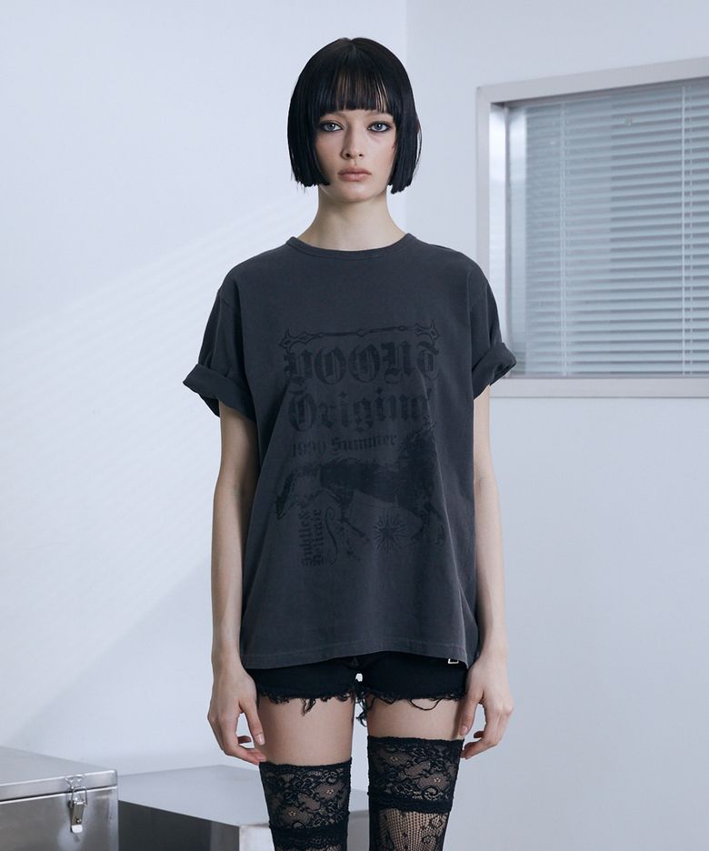 Horse Graphic Roll-Up T-Shirt (CHARCOAL)