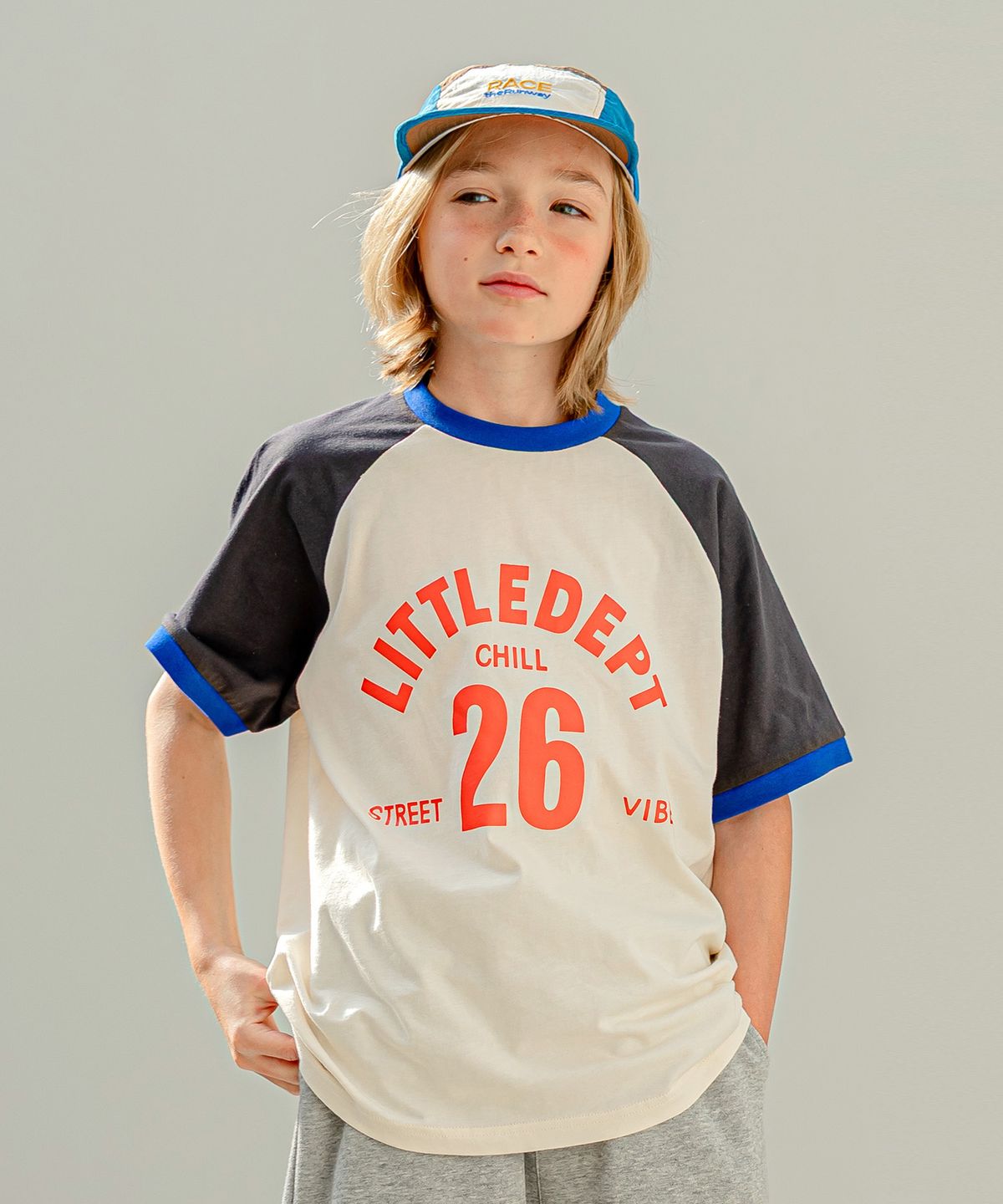 리틀뎁(LITTLE DEPT) 링거 라글란 티셔츠 26Dgrey