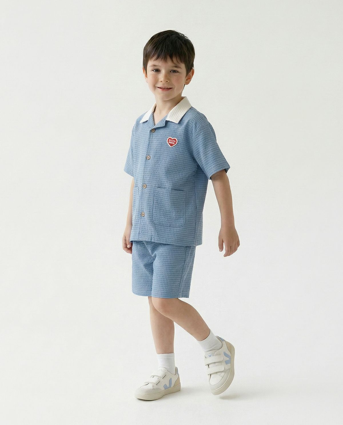 벨리타앤보이즈(BELITANBOYS) BB하트컬러블럭 반팔셔츠쇼츠상하복 BK6MST15LB