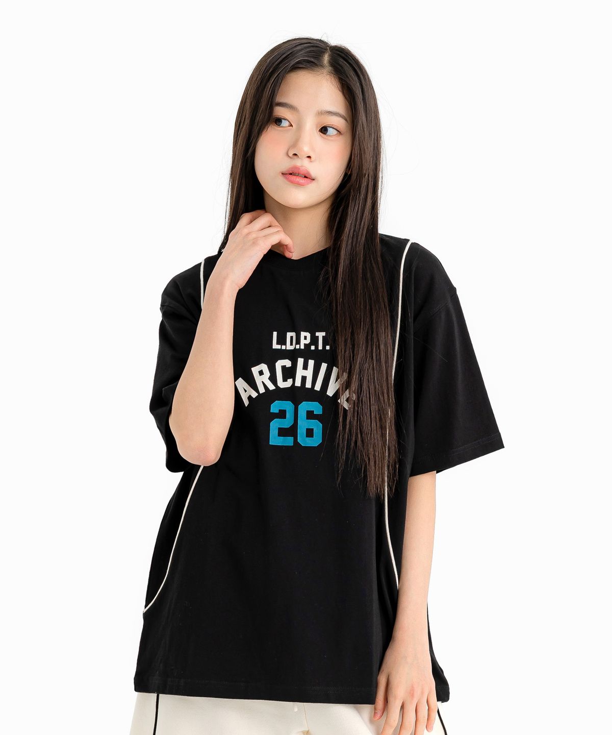 리틀뎁(LITTLE DEPT) 라이너 파이핑 티셔츠 Black