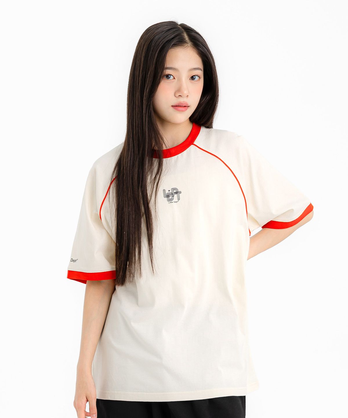 리틀뎁(LITTLE DEPT) 파이핑 라글란 티셔츠 Red