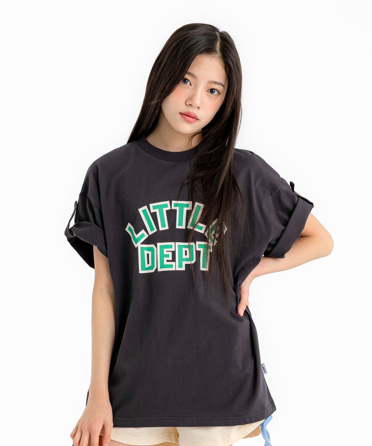 리틀뎁(LITTLE DEPT) 컴포트 롤업 티셔츠 Dgrey