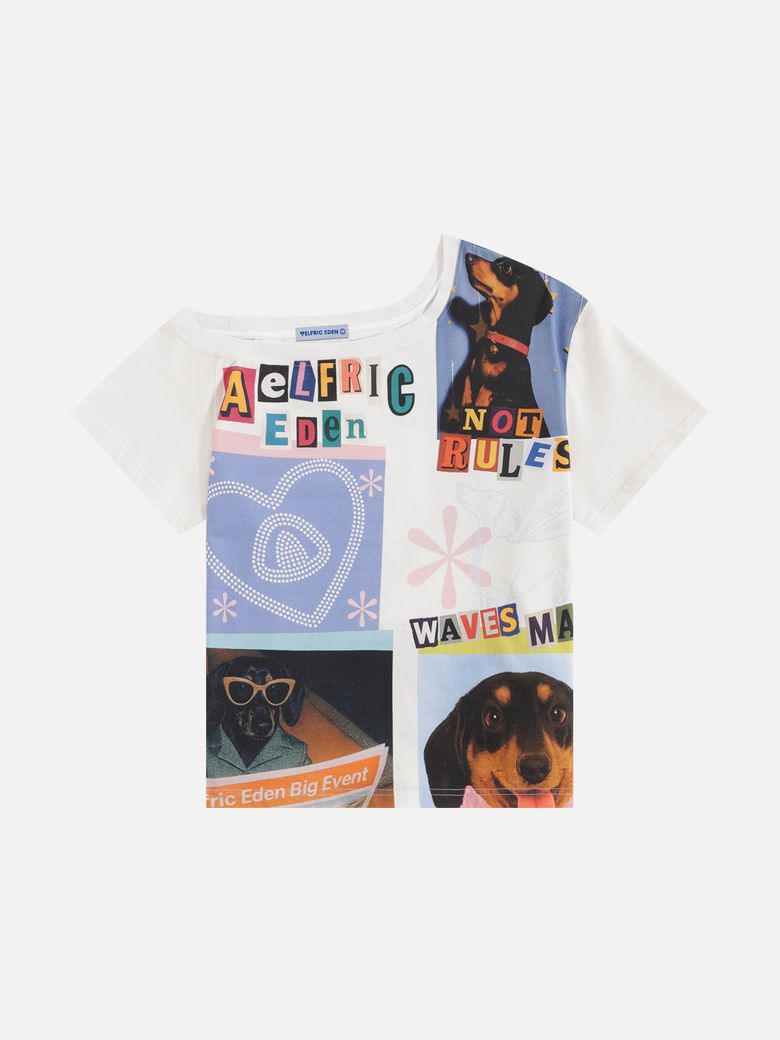 Aelfric Eden Dachshund Collage Off-the-Shoulder Tee 오프숄더 반팔티 AE26CTQ10318-01TWHI