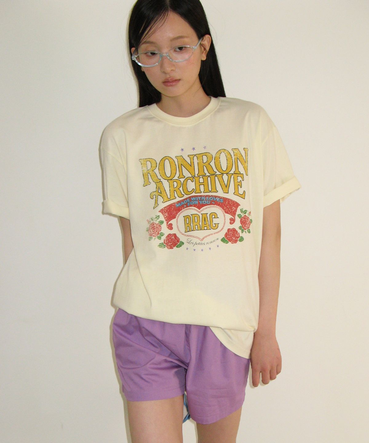 론론(RONRON) ROSE RRAC OVER FIT T SHIRT SOFT YELLOW