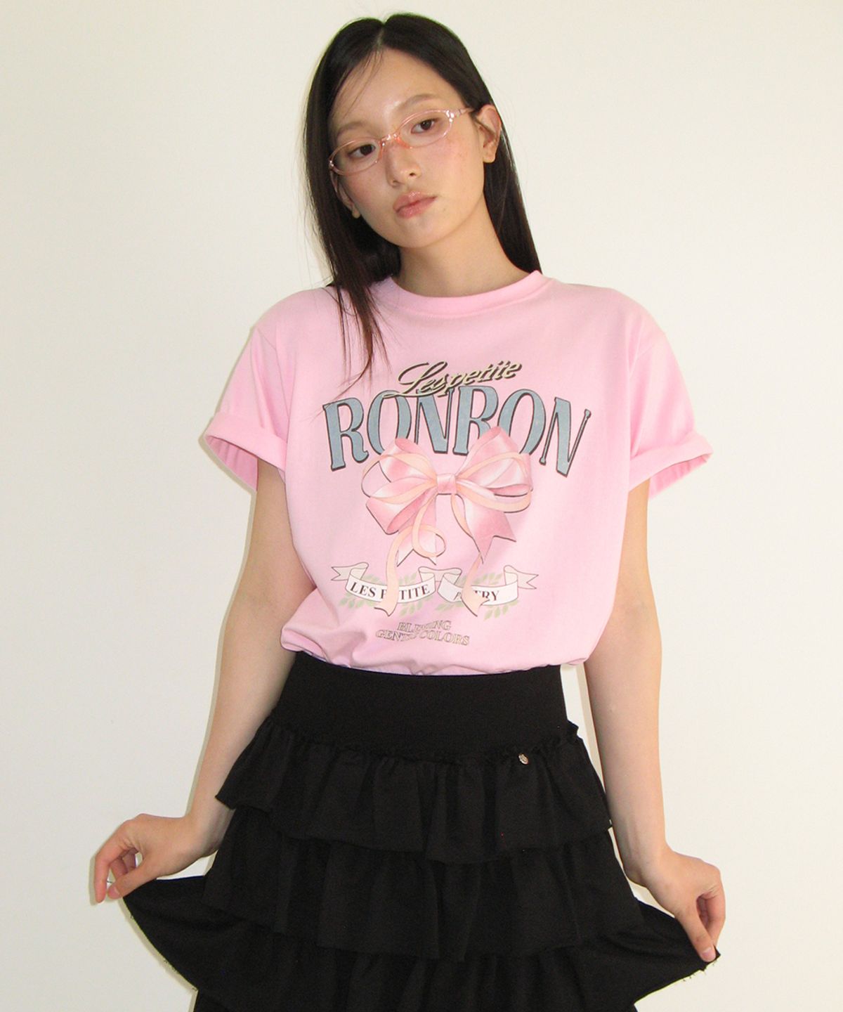 론론(RONRON) VINTAGE DOUBLE RIBBON BASIC FIT T SHIRT PINK
