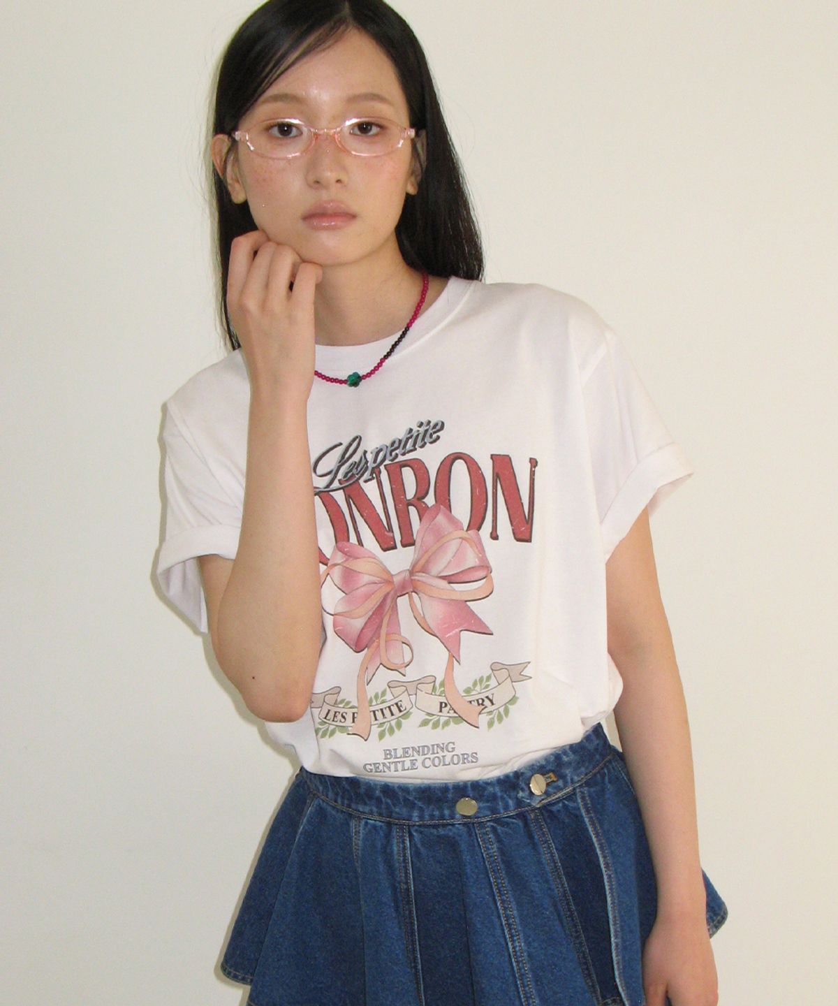 론론(RONRON) VINTAGE DOUBLE RIBBON BASIC FIT T SHIRT WHITE