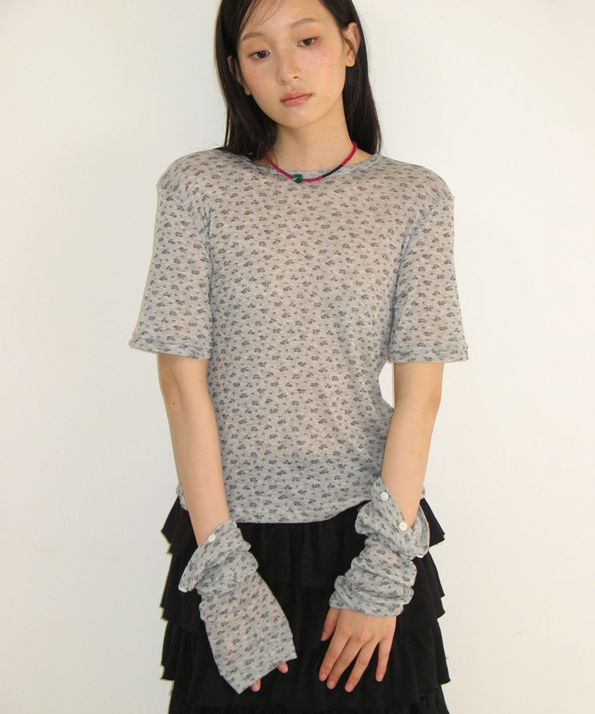 론론(RONRON) DETACHABLE BUTTON SLIM LONG SLEEVE GREY